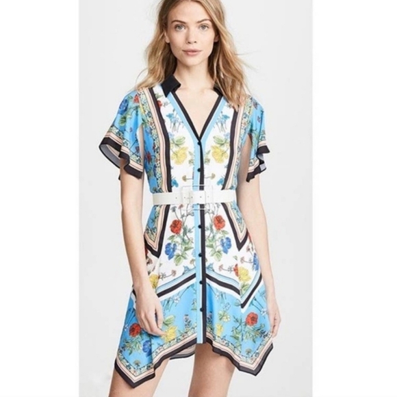 Alice + Olivia Conner Floral-Print Handkerchief Shirtdress Size XS - Picture 2 of 14